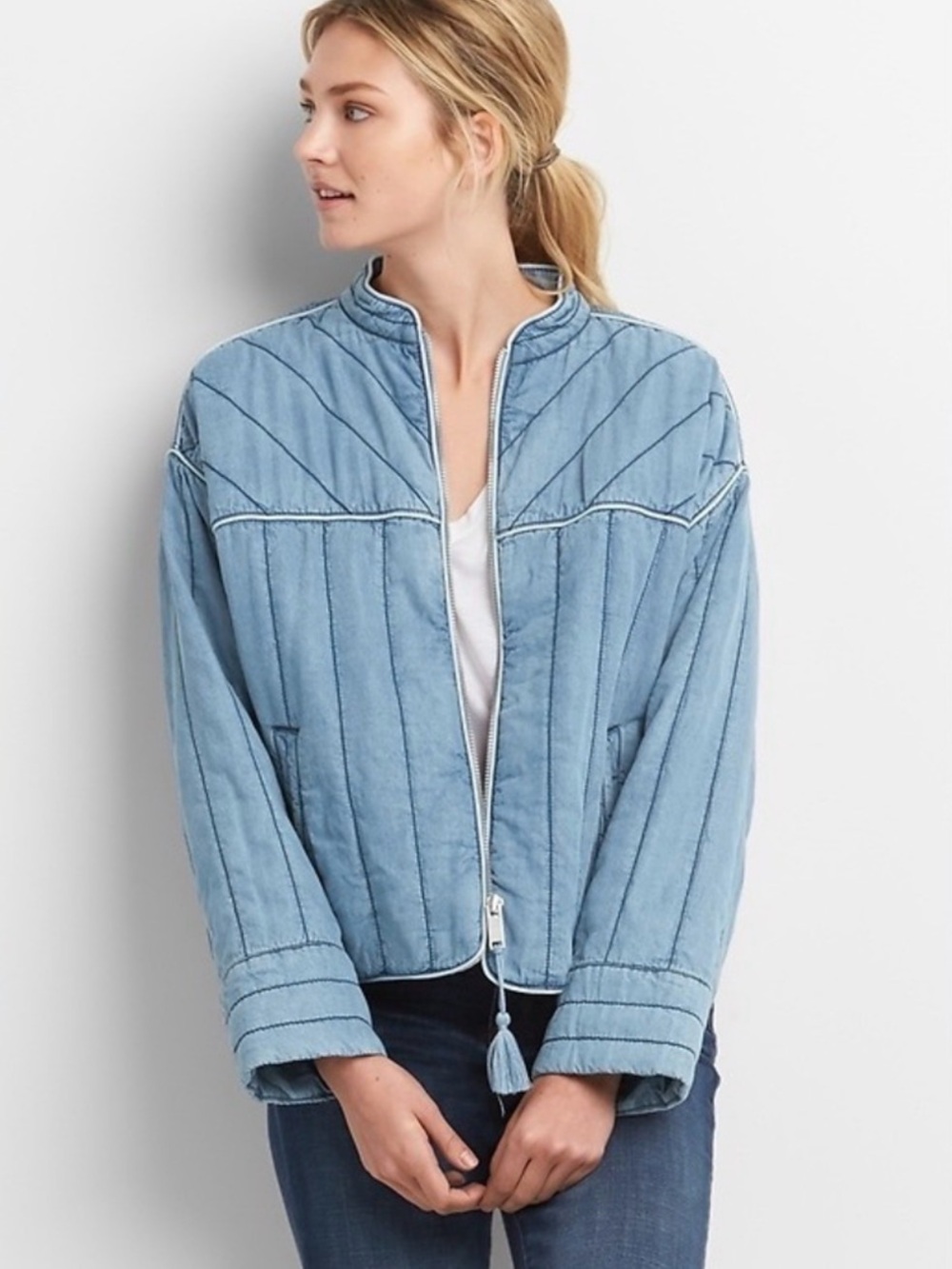 Gap Quilted Tencel Jacket in Light Indigo Wash